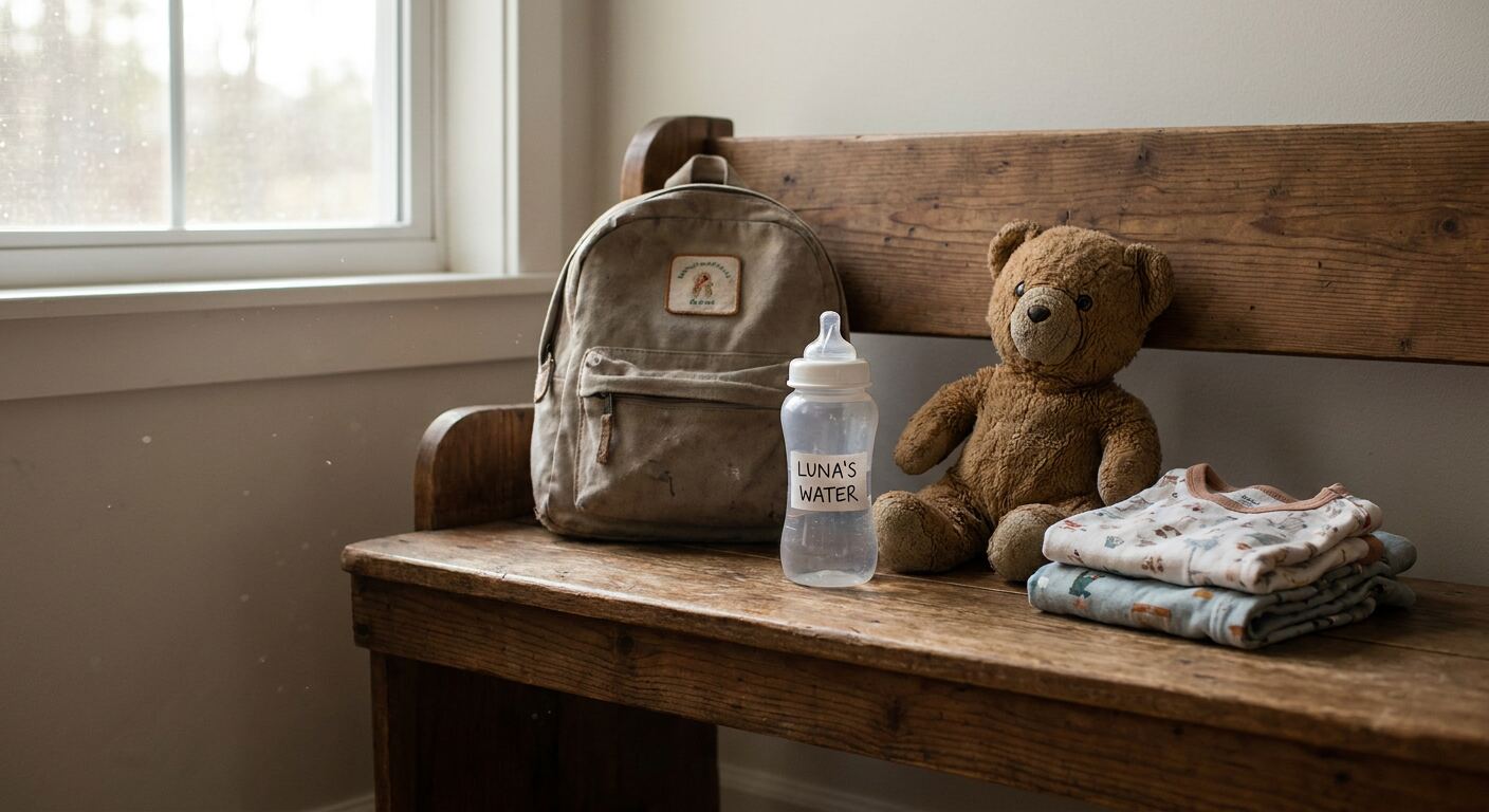 A parent and child sharing a quiet moment before the morning daycare drop-off.